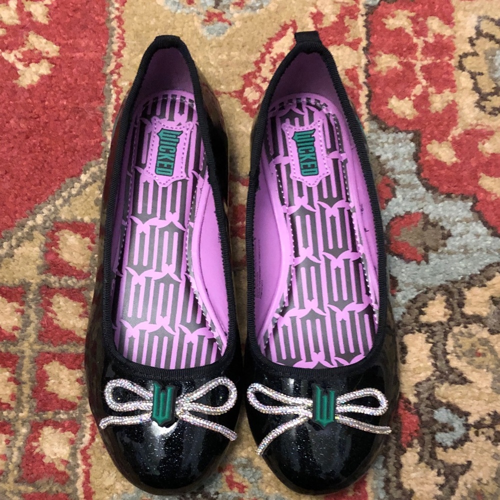 WICKED Elphaba-inspired Children’s Sparkly Black Flats with Sparkly Bow Accent